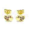 Arete Dormilona 02.199.0036.1 Oro Laminado, Diseño de Corazón, con Granate and Blanca Micro Pave, Pulido, Tono Dorado