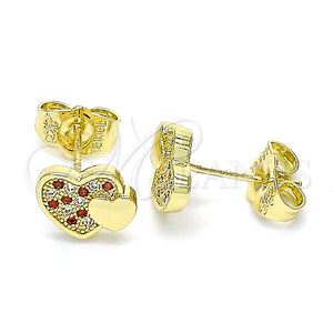 Arete Dormilona 02.199.0036.1 Oro Laminado, Diseño de Corazón, con Granate and Blanca Micro Pave, Pulido, Tono Dorado