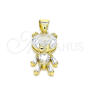 Dije Elegante 05.341.0050 Oro Laminado, Diseño de Osito, con Blanca Zirconia Cubica, Pulido, Tono Dorado
