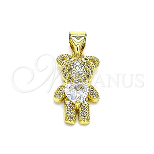 Dije Elegante 05.341.0051 Oro Laminado, Diseño de Osito, con Blanca Zirconia Cubica and Blanca Micro Pave, Pulido, Tono Dorado