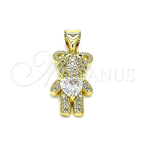 Dije Elegante 05.341.0051 Oro Laminado, Diseño de Osito, con Blanca Zirconia Cubica and Blanca Micro Pave, Pulido, Tono Dorado