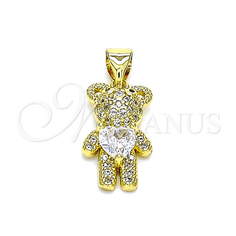 Dije Elegante 05.341.0051 Oro Laminado, Diseño de Osito, con Blanca Zirconia Cubica and Blanca Micro Pave, Pulido, Tono Dorado