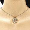 Dije Elegante 05.342.0020 Oro Laminado, Diseño de Mama y Corazón, con Blanca Micro Pave, Pulido, Tono Dorado