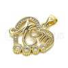 Dije Elegante 05.342.0020 Oro Laminado, Diseño de Mama y Corazón, con Blanca Micro Pave, Pulido, Tono Dorado