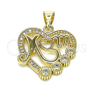 Dije Elegante 05.342.0020 Oro Laminado, Diseño de Mama y Corazón, con Blanca Micro Pave, Pulido, Tono Dorado