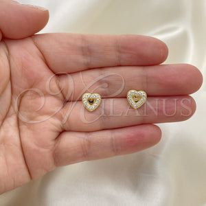 Arete Dormilona 02.342.0132 Oro Laminado, Diseño de Corazón, con Blanca Micro Pave, Pulido, Tono Dorado