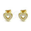 Arete Dormilona 02.342.0132 Oro Laminado, Diseño de Corazón, con Blanca Micro Pave, Pulido, Tono Dorado