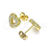 Arete Dormilona 02.342.0132 Oro Laminado, Diseño de Corazón, con Blanca Micro Pave, Pulido, Tono Dorado