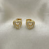 Arete Dormilona 02.342.0132 Oro Laminado, Diseño de Corazón, con Blanca Micro Pave, Pulido, Tono Dorado
