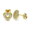 Arete Dormilona 02.342.0132 Oro Laminado, Diseño de Corazón, con Blanca Micro Pave, Pulido, Tono Dorado