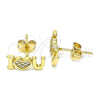 Arete Dormilona 02.342.0133 Oro Laminado, Diseño de Corazón, con Blanca Micro Pave, Pulido, Tono Dorado