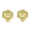 Arete Dormilona 02.342.0134 Oro Laminado, Diseño de Mama y Corazón, con Blanca Micro Pave, Pulido, Tono Dorado