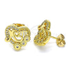 Arete Dormilona 02.342.0134 Oro Laminado, Diseño de Mama y Corazón, con Blanca Micro Pave, Pulido, Tono Dorado