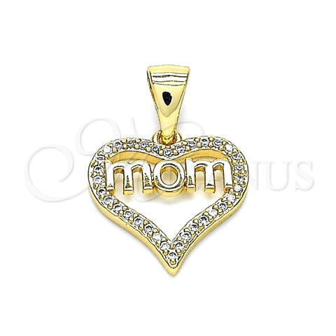 Dije Elegante 05.342.0022 Oro Laminado, Diseño de Mama y Corazon, Diseño de Mama, con Micro Pave Blanca, Pulido, Dorado