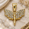 Dije Religioso 05.342.0025 Oro Laminado, Diseño de Angel, con Micro Pave Blanca, Pulido, Tono Dorado
