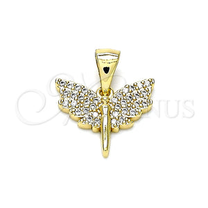 Dije Religioso 05.342.0025 Oro Laminado, Diseño de Angel, con Blanca Micro Pave, Pulido, Tono Dorado