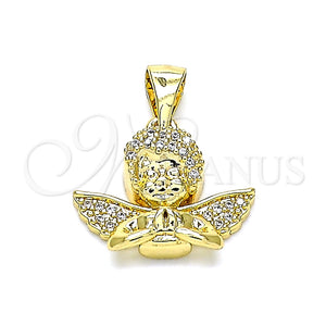Dije Religioso 05.342.0029 Oro Laminado, Diseño de Angel, con Blanca Micro Pave, Pulido, Tono Dorado