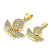 Dije Religioso 05.342.0029 Oro Laminado, Diseño de Angel, con Blanca Micro Pave, Pulido, Tono Dorado