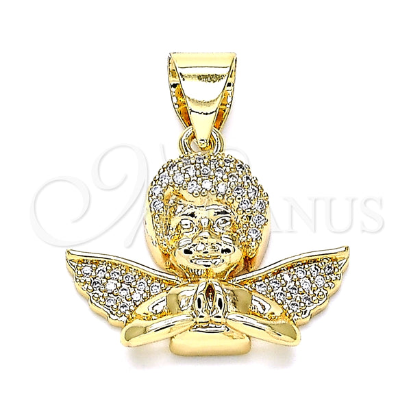 Dije Religioso 05.342.0030 Oro Laminado, Diseño de Angel, con Blanca Micro Pave, Pulido, Tono Dorado