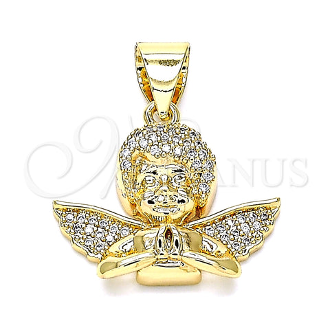 Dije Religioso 05.342.0030 Oro Laminado, Diseño de Angel, con Blanca Micro Pave, Pulido, Tono Dorado