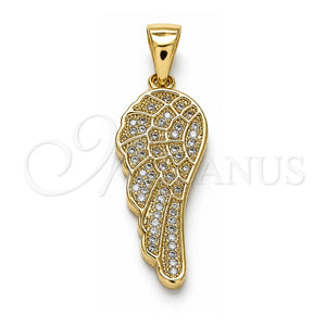 Dije Elegante 05.342.0031 Oro Laminado, Diseño de Alas, con Blanca Micro Pave, Pulido, Tono Dorado