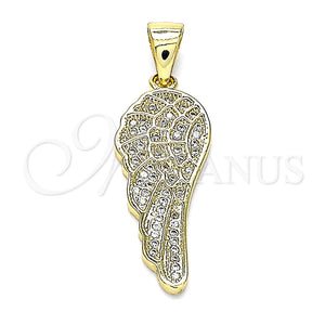 Dije Elegante 05.342.0031 Oro Laminado, Diseño de Alas, con Blanca Micro Pave, Pulido, Tono Dorado