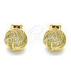 Arete Dormilona 02.342.0138 Oro Laminado, Diseño de Nudo, con Blanca Micro Pave, Pulido, Tono Dorado