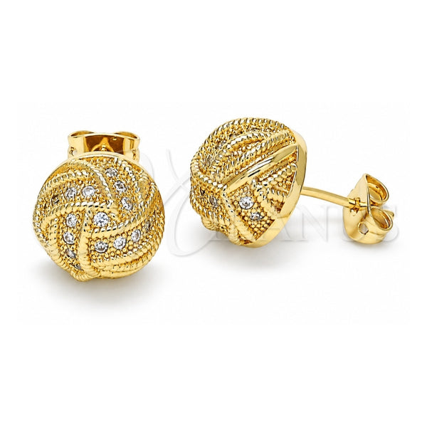 Arete Dormilona 02.342.0138 Oro Laminado, Diseño de Nudo, con Micro Pave Blanca, Pulido, Tono Dorado