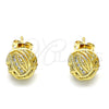 Arete Dormilona 02.342.0139 Oro Laminado, Diseño de Nudo, con Blanca Micro Pave, Pulido, Tono Dorado