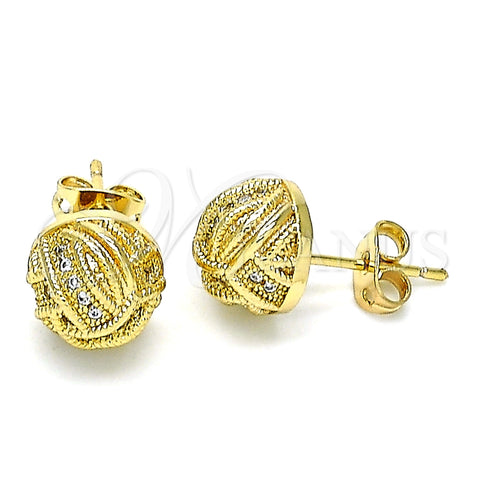 Arete Dormilona 02.342.0139 Oro Laminado, Diseño de Nudo, con Blanca Micro Pave, Pulido, Tono Dorado