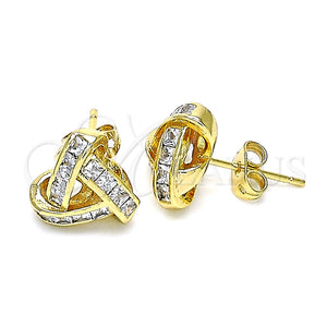 Arete Dormilona 02.342.0143 Oro Laminado, Diseño de Nudo y Baguette, con Blanca Zirconia Cubica, Pulido, Tono Dorado