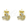 Arete Dormilona 02.342.0144 Oro Laminado, Diseño de Nudo, con Micro Pave Blanca, Pulido, Tono Dorado