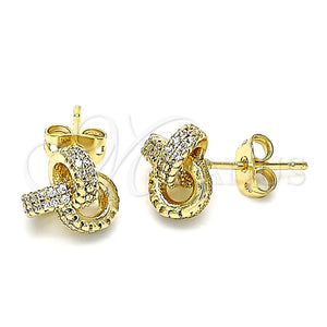 Arete Dormilona 02.342.0144 Oro Laminado, Diseño de Nudo, con Micro Pave Blanca, Pulido, Tono Dorado