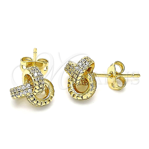 Arete Dormilona 02.342.0144 Oro Laminado, Diseño de Nudo, con Micro Pave Blanca, Pulido, Tono Dorado