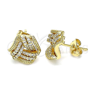 Arete Dormilona 02.342.0145 Oro Laminado, Diseño de Nudo, con Blanca Micro Pave, Pulido, Tono Dorado