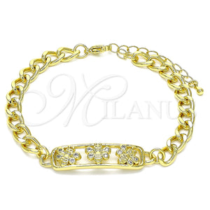Pulsera Elegante 03.368.0061.08 Oro Laminado, Diseño de Abeja, con Blanca Micro Pave, Pulido, Tono Dorado (07 MM Thickness, 8 Inches Length)