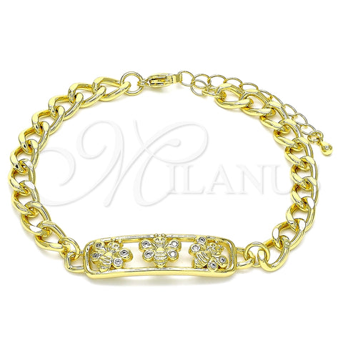 Pulsera Elegante 03.368.0061.08 Oro Laminado, Diseño de Abeja, con Blanca Micro Pave, Pulido, Tono Dorado (07 MM Thickness, 8 Inches Length)