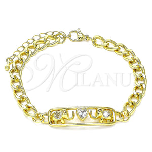 Pulsera Elegante 03.368.0062.08 Oro Laminado, Diseño de Elefante y Corazón, con Blanca Zirconia Cubica, Pulido, Tono Dorado (07 MM Thickness, 8 Inches Length)