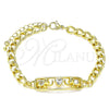 Pulsera Elegante 03.368.0062.08 Oro Laminado, Diseño de Elefante y Corazón, con Blanca Zirconia Cubica, Pulido, Tono Dorado (07 MM Thickness, 8 Inches Length)