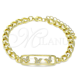 Pulsera Elegante 03.368.0064.08 Oro Laminado, Diseño de Mariposa, con Blanca Micro Pave, Pulido, Tono Dorado (07 MM Thickness, 8 Inches Length)