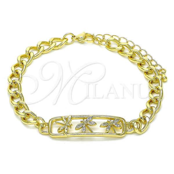 Pulsera Elegante 03.368.0065.08 Oro Laminado, Diseño de Libélula, con Blanca Micro Pave, Pulido, Tono Dorado (07 MM Thickness, 8 Inches Length)
