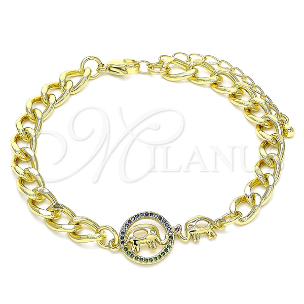 Pulsera Elegante 03.368.0066.07 Oro Laminado, Diseño de Elefante y Corazón, Pulido, Tono Dorado (07 MM Thickness, 7 Inches Length)