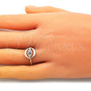 Anillo Multi Piedra 01.213.0007 Oro Laminado, Diseño de Ojo Griego, con Blanca Micro Pave, Esmaltado Azul, Tono Dorado (One size fits all)
