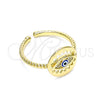 Anillo Multi Piedra 01.213.0007 Oro Laminado, Diseño de Ojo Griego, con Blanca Micro Pave, Esmaltado Azul, Tono Dorado (One size fits all)