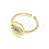 Anillo Multi Piedra 01.213.0007 Oro Laminado, Diseño de Ojo Griego, con Blanca Micro Pave, Esmaltado Azul, Tono Dorado (One size fits all)