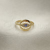 Anillo Multi Piedra 01.213.0007 Oro Laminado, Diseño de Ojo Griego, con Blanca Micro Pave, Esmaltado Azul, Tono Dorado (One size fits all)