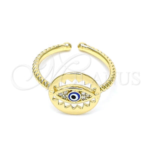 Anillo Multi Piedra 01.213.0007 Oro Laminado, Diseño de Ojo Griego, con Blanca Micro Pave, Esmaltado Azul, Tono Dorado (One size fits all)