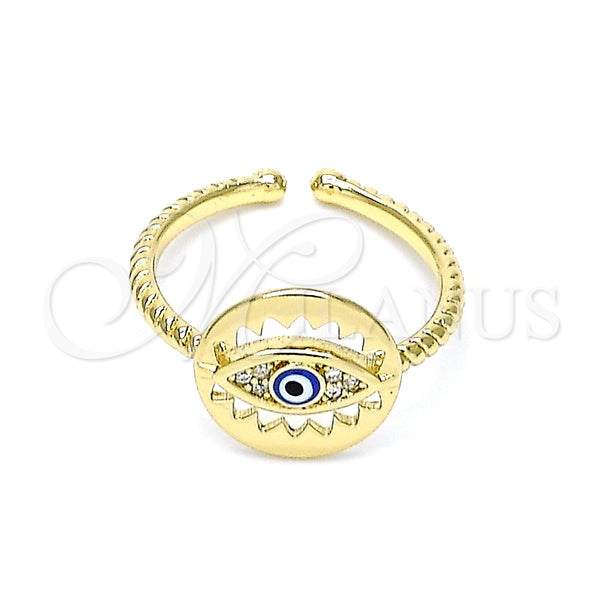 Anillo Multi Piedra 01.213.0007 Oro Laminado, Diseño de Ojo Griego, con Blanca Micro Pave, Esmaltado Azul, Tono Dorado (One size fits all)