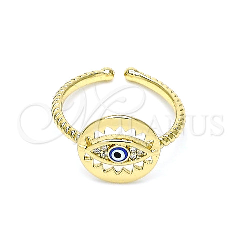 Anillo Multi Piedra 01.213.0007 Oro Laminado, Diseño de Ojo Griego, con Blanca Micro Pave, Esmaltado Azul, Tono Dorado (One size fits all)
