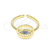 Anillo Multi Piedra 01.213.0007 Oro Laminado, Diseño de Ojo Griego, con Blanca Micro Pave, Esmaltado Azul, Tono Dorado (One size fits all)